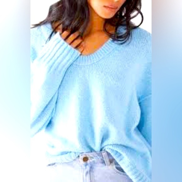 Free People Brookside Knit Sweater Tunic Starlight Blue Oversized Size Medium - Picture 1 of 13